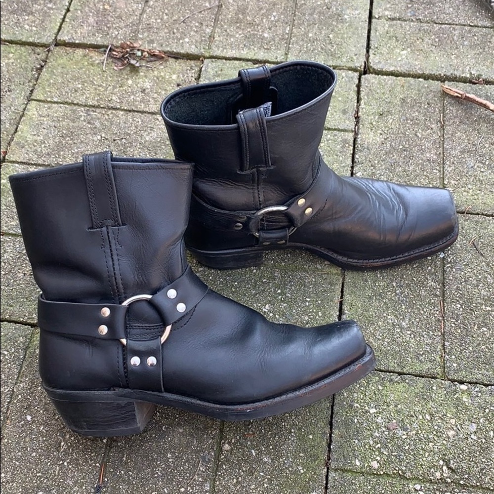 Frye Moto Boots Black Leather Size 11